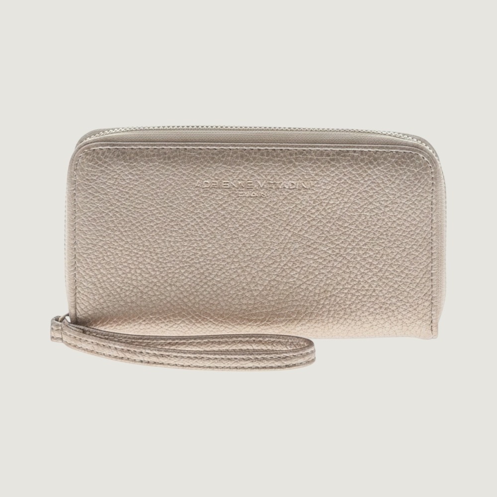 Adrienne Vittadini Metallic Champagne Pebbled Zip Around Wristlet Wallet